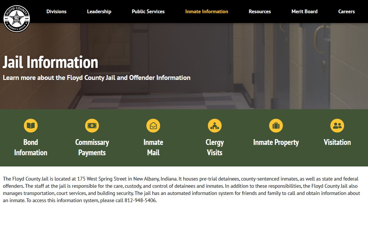 Floyd County Jail inmate information page for jail records and custody rules